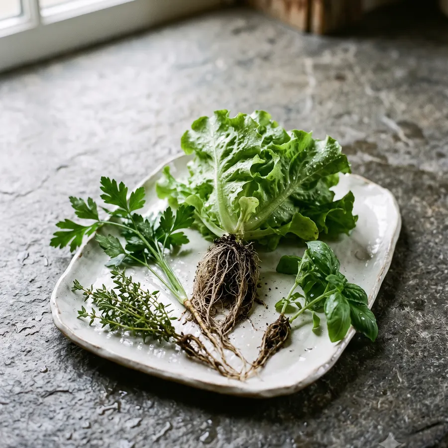 Lifted greens with roots intact